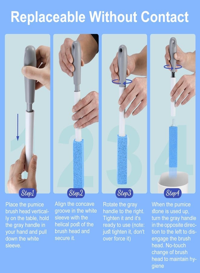 Gnvop 4 Pack Toilet Pumice Stone with Extra Long Handle,Pumice Stone Toilet Bowl Cleaner,1 Cleaning Handle, 4 No Touch Replaceable Piedra Pomez for Cleaning Toilets, Bathtubs, Grills, Sinks(Blue) - Image 2